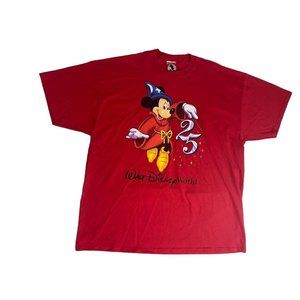 Vintage 25th Anniversary DISNEY WORLD T Shirt Sorcerers Apprentice Mickey Red